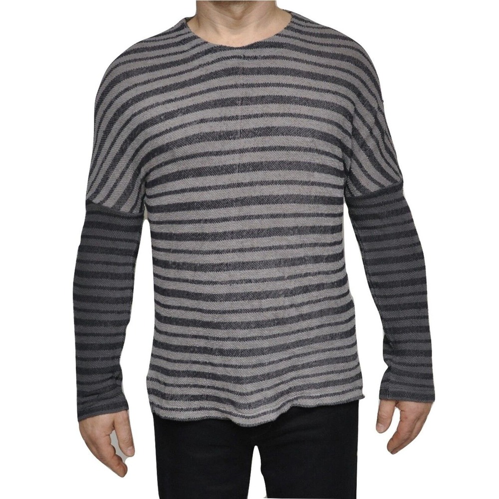 Joe's Jeans Raj Crew Neck Long Sleeve Cotton Pullover Gray/Stripe L Nwt $128